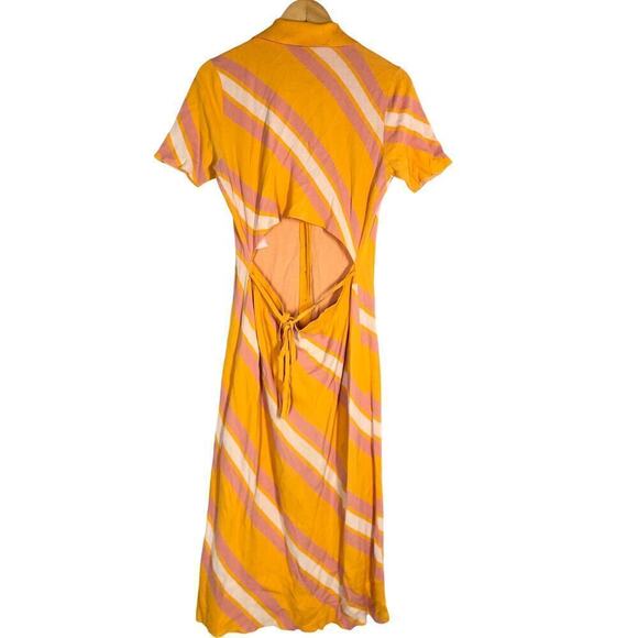 10 Crosby Derek Lam Aurelia Shirtdress Open Back Striped Orange Pink White L - Picture 6 of 10